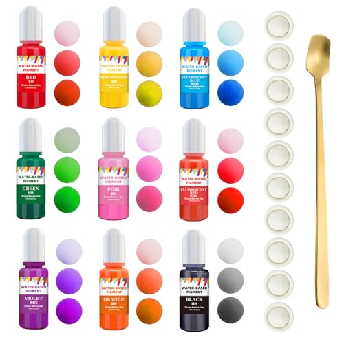 Caelura Farbe für Gießpulver, 9 Farben Gießpulver Farbe, Farbpigmente Gießpulver Set für Beton Gips, Hochkonzentrierte Farbpigmente für Modellbau, Betonfarbe Pulver Gipsfarbe 10ML