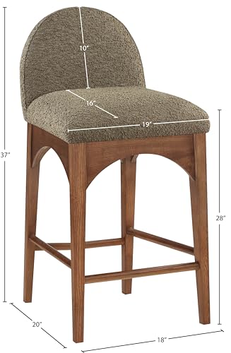 Butaco Art Deco Meridian Furniture Waldorf con tapizado en tela bouclé verde oliva, madera de fresno sólida y acabado marrón nogal, altura para barra, 18" x 20" x 37" miniatura 3