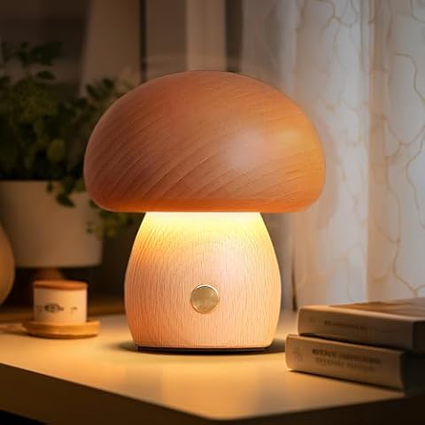 YIEONSHION LED Creative Wooden Desk lamp, Creative Home Decoration Desk lamp, Bedroom Bedside Night lamp, dimmable LED Mushroom lamp, Unique and Minimalist lamp Gift for Girls Cover