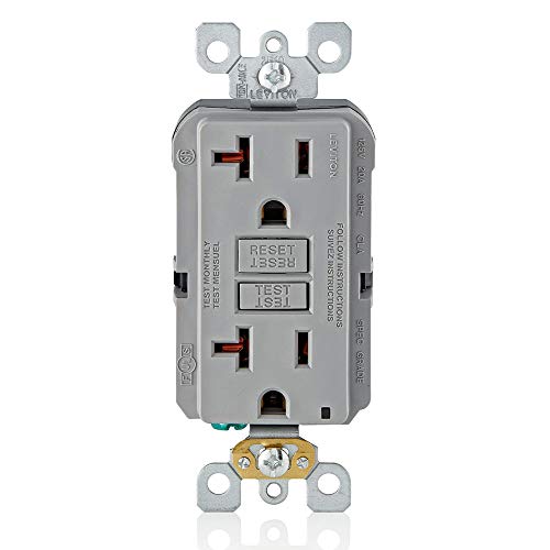 Image of Leviton GFCI Outlet, 20 Amp, Self Test, Non Tamper-Resistant with LED Indicator Light, Protection from Electric Shock and Electrocution, GFNT2-GY, Gray