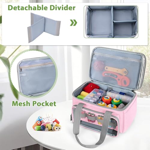Image of LUXJA Double-Layer Sewing Storage Organizer with Transparent Compartment, Large Sewing Organizer Bag with Detachable Divider for Sewing Supplies (Bag Only), Pink