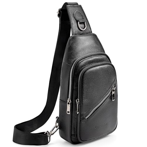 Casmandius Leather Sling Bag Crossbody Bags for Men Chest Pack for Daily Travel Leisure SportBlack