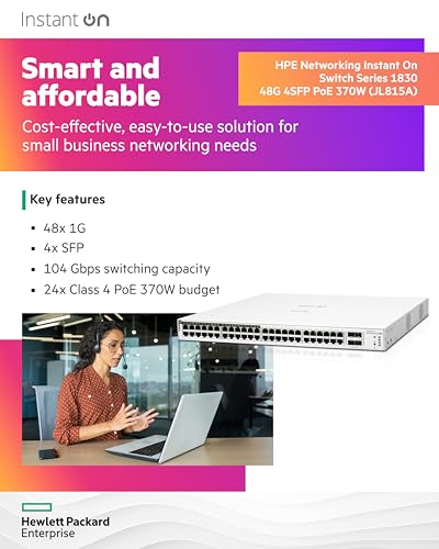 Image of HPE Networking Instant On Switch Series 1830 48-Port Gb Smart-Managed Layer 2 Ethernet Switch with PoE | 48x 1G | 4X SFP | 24x CL4 PoE (370W) | Fan-Less | US Cord (JL815A#ABA)