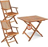 CASARIA® 3 Piece Balcony Furniture Set for 2 Persons | Weatherproof FSC®-certified Acacia Wood | 2x Foldable Chairs 160kg Capacity | 1x Folding Table | Garden Patio | Brown
