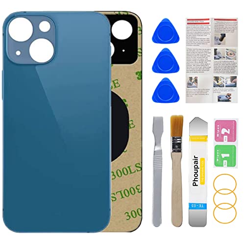 Phoupair Back Glass Replacement Compatible with iPhone 13 6.1 Inches with Repairing Kit and Installation Manual (Blue)