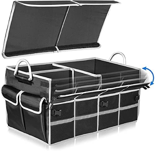 AX2V Car Trunk Organizer - Keep Your Car, SUV, and Van Organized with Foldable Cover, Aluminum Alloy Handle, and Reflective Strip - Perfect for Camping and Storage Accessories (Large)