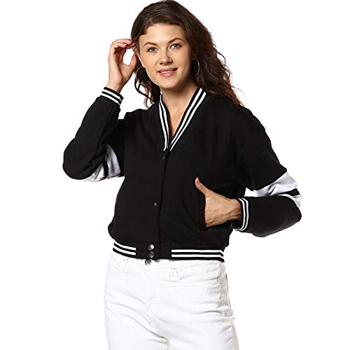 Women Black Solid Crop Sweatshirt