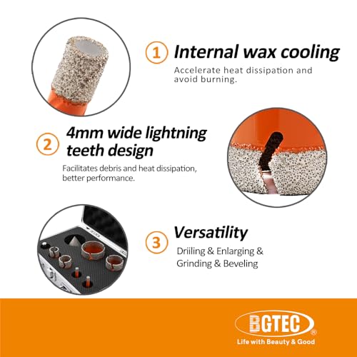 Image of Diamond Core Drill Bit Kit BGTEC Diamond Hole Saw Tile Cutter for Porcelain Tile Ceramic Marble Brick Granite Stone, 5 /8 inch-11 Thread 6 /6 /8 /25 /35 /50 /65mm+6-25mm Finger Chamfer Bit+SDS Adapter