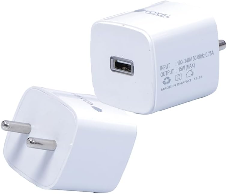 VOXEL 15W Mobile Phone Wall Charger | Fast Charging Technology | BIS Certified R-72012742 | 2.5 Amp USB Travel Charger (White, No Cable).