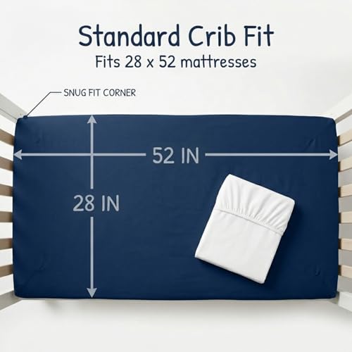 Image of Everyday Kids 2-Pack Fitted Crib Sheets, 100% Soft Breathable Microfiber Baby Sheet, Fits Standard Size Crib Mattress 28in x 52in, White Nursery Sheet and Navy Nursery Sheet