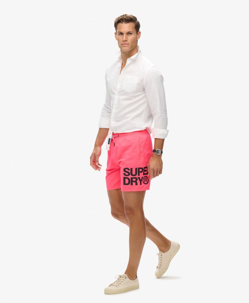 Superdry Męskie spodenki kąpielowe 17" Sportswear z materiału pochodzącego z recyklingu z logo