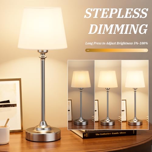 Image of Kakanuo Cordless Table Lamp Rechargeable Silver - 1 Pack 4000mAH Battery Operated Lamp for Decor, 3000K Stepless Dimming Touch Control Wireless Lamp for Bedroom, Dining Table, Counter, Living Room