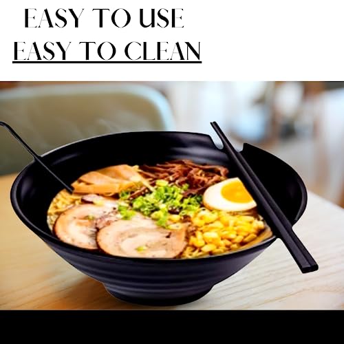 Morgy, Unbreakable Set Of 2 Ramen Bowls With Chopsticks And Spoons- 42 Oz Japanese Style Black Noodle Soup Bowls Set- Asian Soup Bowl For Ramen, Pho, Salad, Poke, Soup, Udon With Chopstick Holders #TOP6