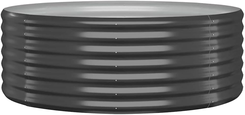 vidaXL Modern Anthracite Round Garden Raised Bed Planter 39.4In Diameter Powder Coated Steel Outdoor Planting Container Pot Box Plant Stand Patio Vegetable Flower