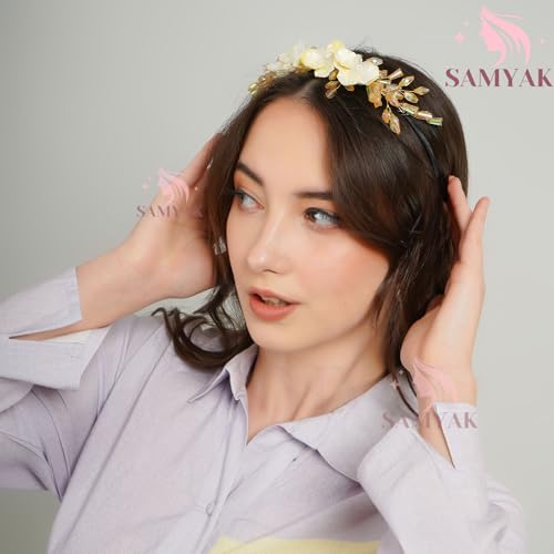 Image of Samyak Pearl & Crystal Hair Band Accessories For Women & Girls, Stylish Tiara Headband For Wedding Party Juda Bun Fashion For Bridal Hair Decoration Accessory