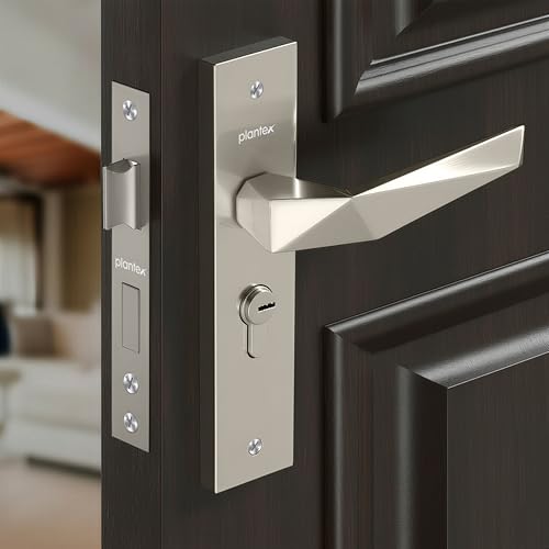 Image of Plantex Heavy-Duty Door Handle Lock Set / 6-Lever Lock Mechanism with 3 Years of Warranty /Mortise Door Lock with 3 Keys - (8129-Satin White)