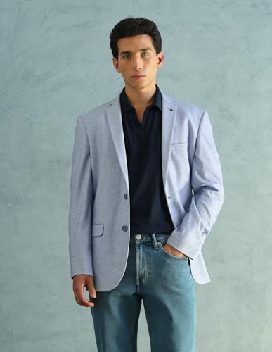 Image of Arrow MenSlim fit Polyester Solid Single-breastedNotch Lapel Collar Blazer