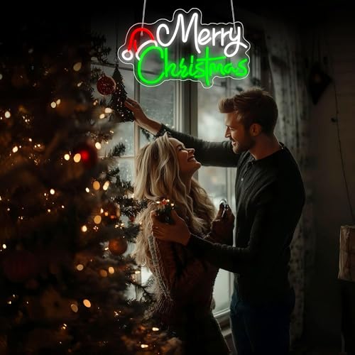 Image of Merry Christmas Neon Sign - Christmas LED Neon Light Up Signs for Wall Decor Home Decor for Xmas Party Bedroom Living Room Business Bars Shop Decoration USB Operated