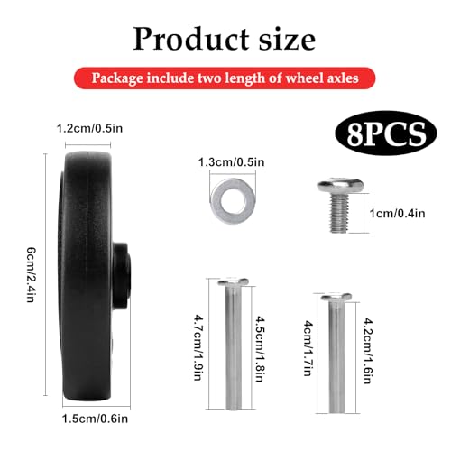 8Pcs Luggage Wheels Replacement Kit,360 Spinner Suitcase Wheels,60mm Rubber Caster Wheels Mute Flexible Smooth Swivel whith Wheel Covers Axles Screws Washers Wrench for Trolley Bag Travel Box2