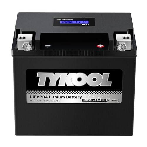 Image of TYKOOL LFP30L-BS-PLUS Lithium Battery, Replaces GYZ32HL-BS YIX30L-BS, 800CCA 28Ah Fits for Motorcycle UTV ATV PWC, Compatible with Harley CVO Limited Polaris Ranger RZR 1000,Sea-Doo 1500, SOC Readout
