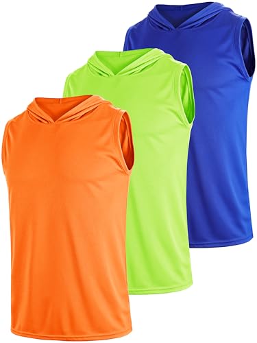 Men's 3-Pack Dry Fit Sleeveless Hoodie – Lightweight Quick Dry Moisture-Wicking Athletic Tank for Gym Running