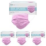 Mea Vita medizinischer Einweg Mund- und Nasenschutz Typ IIR, 200er Pack, 3-lagig, EN-14683, Einweg Maske, Gummizug (Rosa)
