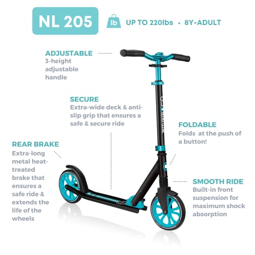 GLOBBER NL 205 Roller - Tretroller Kinder ab 6 Jahre - Scooter 205 mm - ABEC 7 - h&ouml;henverstellbar - t&uuml;rkis, aquamarinblau