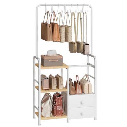 HOOBRO 3-Tier Tall Purse Organizer with Hooks & Drawers,...