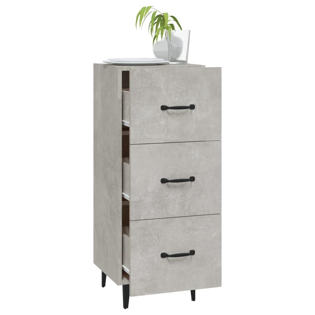 Aparador gris hormigón 34,5 x 34 x 90 cm, material de madera, robusto armario de almacenamiento, buffet versátil para salón, pasillo, cocina, diseño elegante, fácil montaje