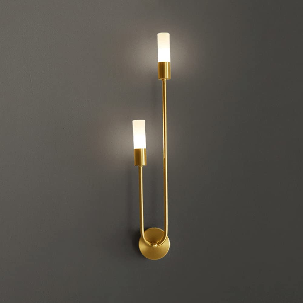 Renter Friendly 2-Lights Industrial Wall Light Fixtures Indoor Black Mid Century Wall Sconce Gold Vanity Wall Lamp Long Linear Antique Brass Wall Mount Lamp For Living Room Bathroom(Gold,Left)