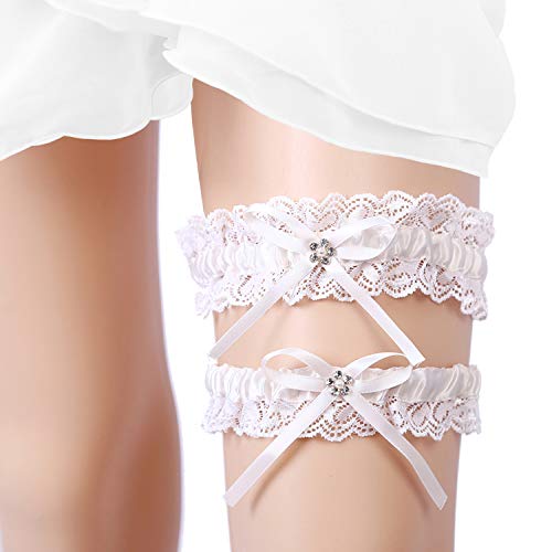 OURIZE Wedding Garter Belt Lace Garter Set Garter for Bride with Rhinestones (D)