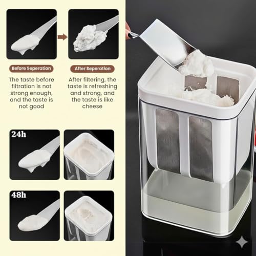 Image of 2-in-1 Greek Yogurt Maker & Hung Curd Maker | Fine Mesh Strainer Box with Lid | Thick Curd, Paneer, Cheese & Whey Separator | BPA Free Kitchen Strainer for Homemade Yogurt - 1200ml (Transparent)