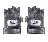 Udekit Naruto Kakashi Hatake Handschuhe mit Konoha Wappen Ninja Thicken Scratch Resistant Halloween Cosplay