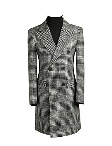 UMISS Men's Blazer Plaid Double Breasted Jacket Wedding Prom Party Tuxedo Coat