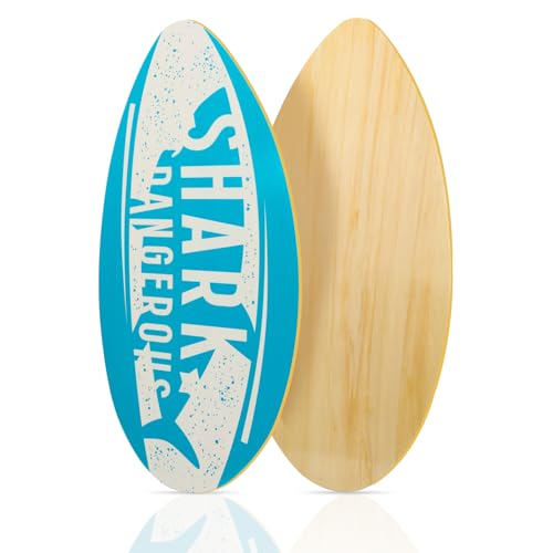 Skimboard 35 Inch Skim Boards for Beach Adults ï¼† Kids, High Gloss Coat Wooden Skim Board for Beginners, Durable Lightweight Wood Body Board -Blue Shark