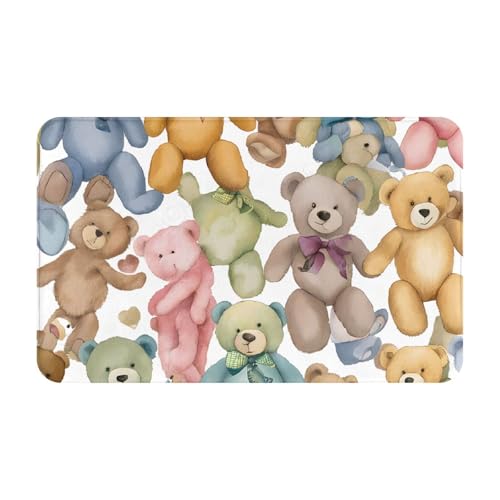 Colorful Bears Print Living Room Bathroom Kitchen Anti Slip and Absorbent Carpet, Indoor Entrance Door Muddy Floor Mat, Ultra Soft Washable Carpet 21x31.5 Inches