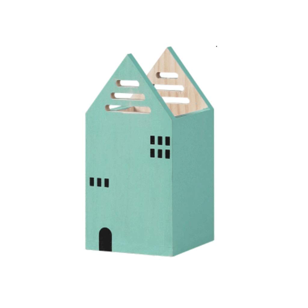 Portapenne Portapenne da scrivania in Legno, Piccola Scatola portamatite a Forma di casa, graziose Decorazioni per Il Desktop, Famiglia di Grande capacità (Verde)