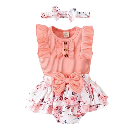 Baby Girl Clothes Newborn Infant Summer Outfits Ruffle Romper and Shorts with Headband Sets for 0-3-6-9-12-18 Months