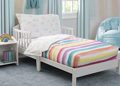 Delta Children 4 Piece Toddler Bedding Set For Girls - Reversible 2-In-1 Comforter - Includes Fitted Comforter To Keep Little Ones Snug, Bottom Sheet, Top Sheet, Pillow Case - Rainbows And Sunshine #TOP4