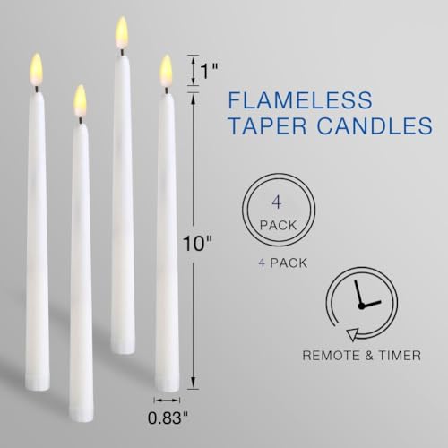 Image of White Flameless Taper Candles with Remote, Flickering Battery LED Candlesticks Decor Set of 4