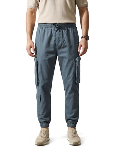 Image of The Indian Garage Co Men Mid-Rise Stretchable Relaxed Fit Cargo Joggers