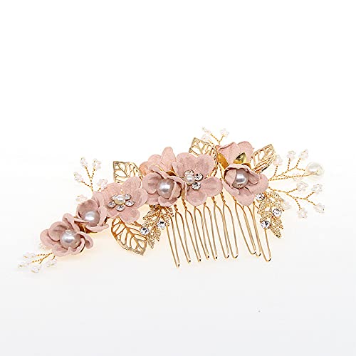 Hair Side Combs Bride Wedding Hair Comb Flowers Pearl Bridesmaids Hair Piece Accessories Vintage Bridal Hair Clips For Women And Girls (Pink) #TOP4