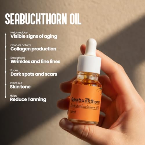 Image of My Pahadi Dukan Sea Buckthorn Berry Oil 10ml, CO₂ Extracted Pure Himalayan Oil, Wild Ladakhi Berries, Vitamin C Rich, Brightening & Skin Healing Serum, Fades Dark Spots, Boosts Collagen, Glowing Skin