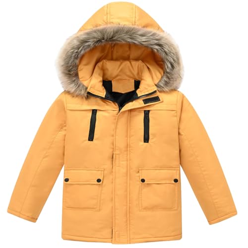 SXSHUN Chaqueta de invierno para niños y niñas, chaqueta con capucha, abrigo de invierno, naranja, 134-140