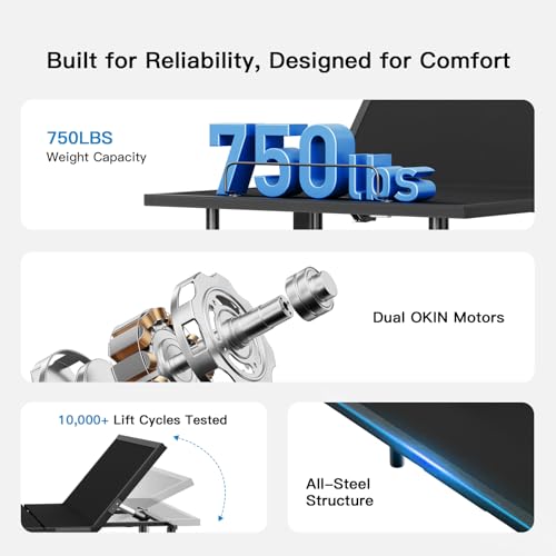 Image of Pipishell Split King Adjustable Bed Frame, Electric Bed Base with Head & Foot Incline, USB-A & USB-C Ports, LED Under-Bed Lighting, 4 Leg Height Options, and Easy 3-Step Assembly