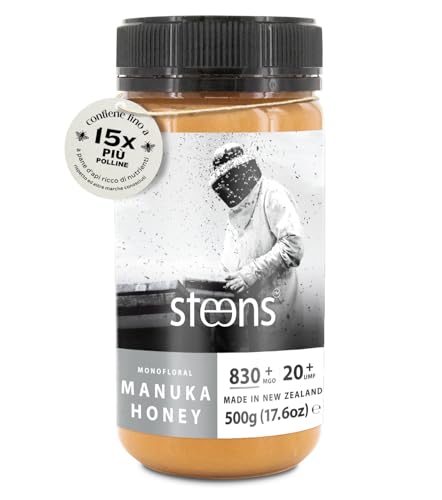 Steens Miele di Manuka - MGO 830+ - Puro Miele Manuka grezzo 100% certificato UMF 20+ - Invasettato e sigillato in Nuova Zelanda - Manuka Honey - 500 g
