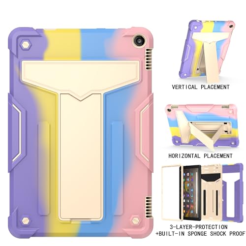 Coque robuste Fire HD 10 2021 antichoc avec support double couche rose