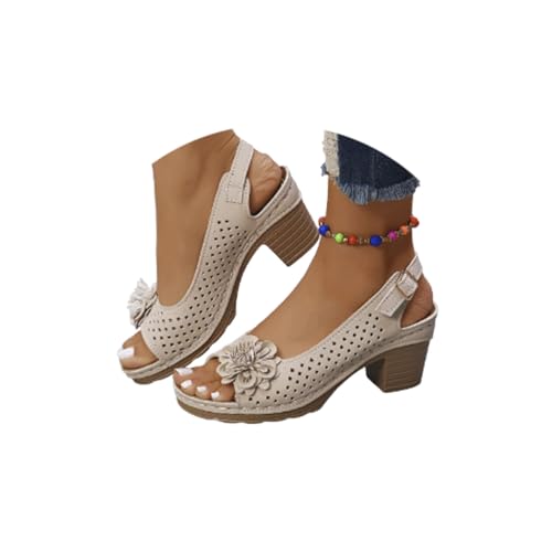 Buckled Square Heel Sandals for Women,Dressy Peep Toe Slingback Chunky Low Heeled Shoes Dress Sandals Lightweight