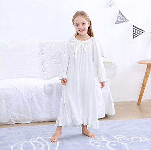 Girls Cotton Princess Nightgown Long Sleeve Solid Color for Kids 10-12 Years