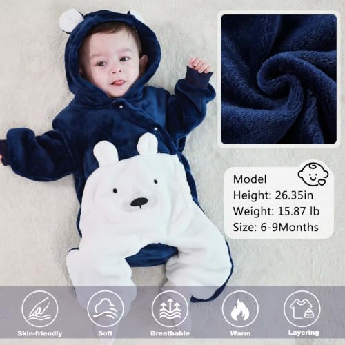 Image of Fairy Baby Newborn Baby Snowsuit Bear Suit Romper Winter Warm Coat Infant Fleece Footie Jumpsuit for Girls Boys 0-18M